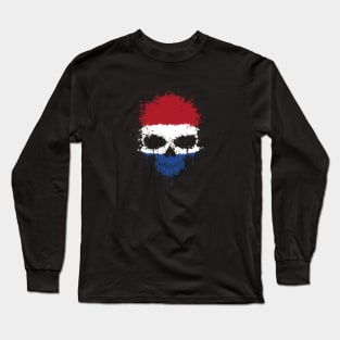 Chaotic Dutch Flag Splatter Skull Long Sleeve T-Shirt